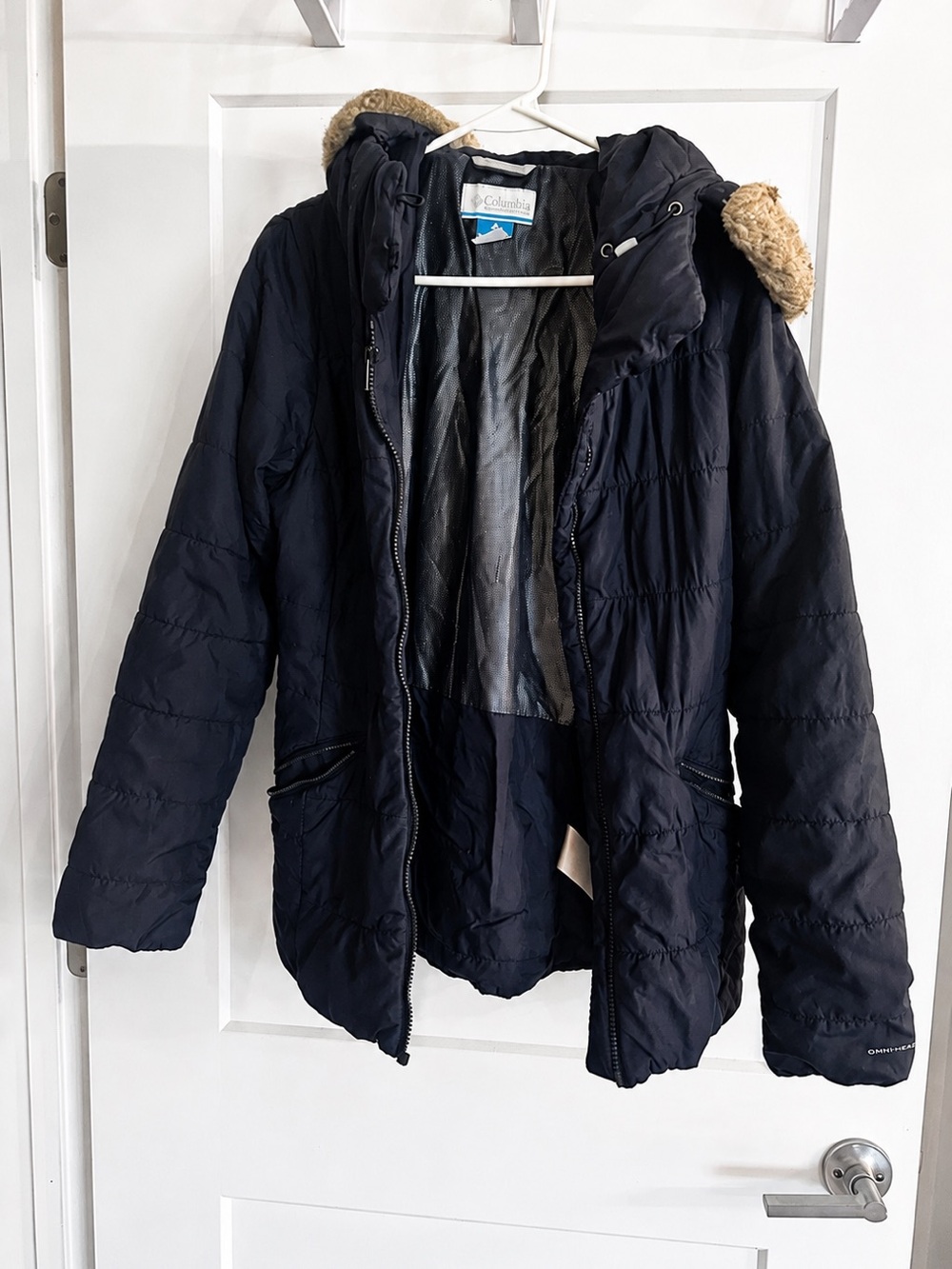 Columbia Navy Blue Kids Puffer Jacket with Faux Fur Hood